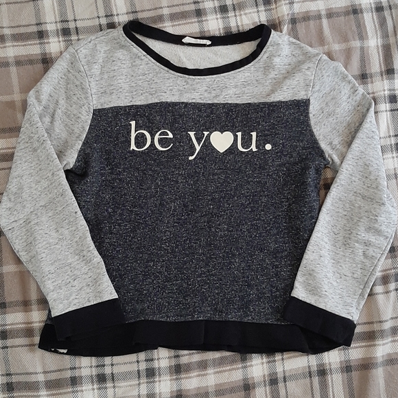 Mango "Be You" Colorblocked Two-Tone  Graphic Blogger Favorite Sweatshirt - Picture 1 of 9